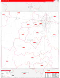 Taylor County, TX Wall Map Zip Code Red Line Style 2024