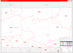Taylor County, WI Wall Map Zip Code Red Line Style 2024