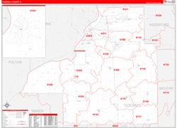 Tazewell County, IL Wall Map Zip Code Red Line Style 2024