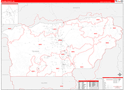 Tehama County, CA Wall Map Zip Code Red Line Style 2026