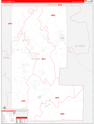 Teller County, CO Wall Map Zip Code Red Line Style 2024