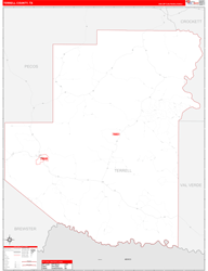 Terrell County, TX Wall Map Zip Code Red Line Style 2024