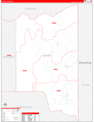 Teton County, ID Wall Map Zip Code Red Line Style 2024