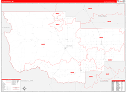Teton County, MT Wall Map Zip Code Red Line Style 2023