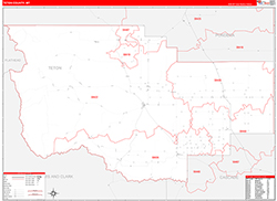 Teton County, MT Wall Map Zip Code Red Line Style 2026
