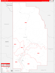 Teton County, WY Wall Map Zip Code Red Line Style 2024