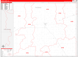 Thomas County, KS Wall Map Zip Code Red Line Style 2024