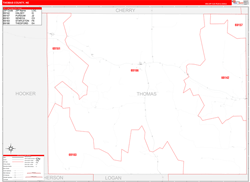 Thomas County, NE Wall Map Zip Code Red Line Style 2023