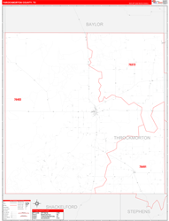 ThrockmortonCounty, TX Wall Map Zip Code Red Line Style 2024