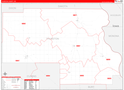 Thurston County, NE Wall Map Zip Code Red Line Style 2024