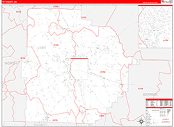 Tift County, GA Wall Map Zip Code Red Line Style 2026