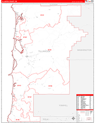 Tillamook County, OR Wall Map Zip Code Red Line Style 2026