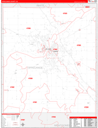 Tippecanoe County, IN Wall Map Zip Code Red Line Style 2024