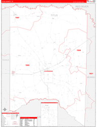 Titus County, TX Wall Map Zip Code Red Line Style 2024
