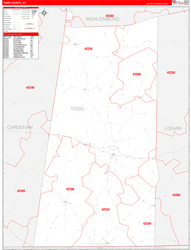Todd County, KY Wall Map Zip Code Red Line Style 2024
