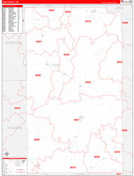 Todd County, MN Wall Map Zip Code Red Line Style 2024