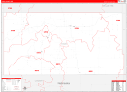 Todd County, SD Wall Map Zip Code Red Line Style 2024