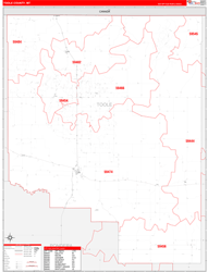 Toole County, MT Wall Map Zip Code Red Line Style 2023