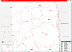 Traill County, ND Wall Map Zip Code Red Line Style 2023