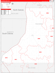 Traverse County, MN Wall Map Zip Code Red Line Style 2024
