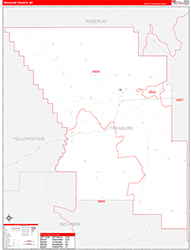 Treasure County, MT Wall Map Zip Code Red Line Style 2026