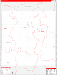 Trego County, KS Wall Map Zip Code Red Line Style 2024
