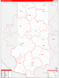 Trempealeau County, WI Wall Map Zip Code Red Line Style 2026