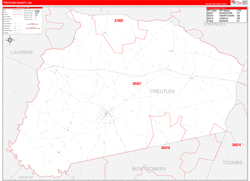 Treutlen County, GA Wall Map Zip Code Red Line Style 2024