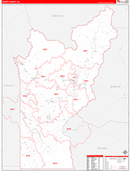 Trinity County, CA Wall Map Zip Code Red Line Style 2026