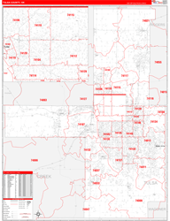 Tulsa County, OK Wall Map Zip Code Red Line Style 2024