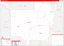 Turner County, GA Wall Map Zip Code Red Line Style 2024