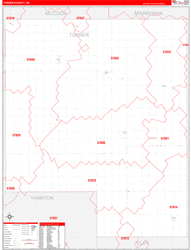 Turner County, SD Wall Map Zip Code Red Line Style 2024