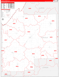 Tuscola County, MI Wall Map Zip Code Red Line Style 2024