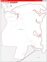 Tyrrell County, NC Wall Map Zip Code Red Line Style 2026