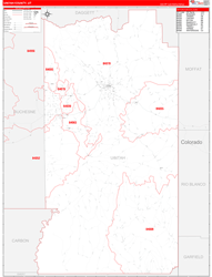 Uintah County, UT Wall Map Zip Code Red Line Style 2023