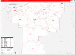 Umatilla County, OR Wall Map Zip Code Red Line Style 2024