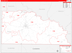 Union County, AR Wall Map Zip Code Red Line Style 2024
