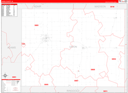 Union County, IA Wall Map Zip Code Red Line Style 2024