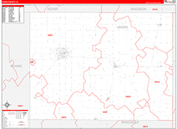 Union County, IA Wall Map Zip Code Red Line Style 2026