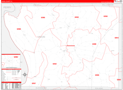 Union County, IL Wall Map Zip Code Red Line Style 2024