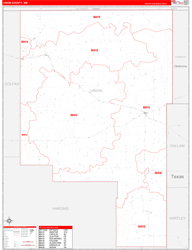 Union County, NM Wall Map Zip Code Red Line Style 2024