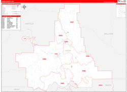 Union County, OR Wall Map Zip Code Red Line Style 2024
