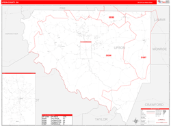 Upson County, GA Wall Map Zip Code Red Line Style 2024