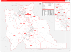 Utah County, UT Wall Map Zip Code Red Line Style 2023