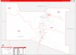 Valencia County, NM Wall Map Zip Code Red Line Style 2024