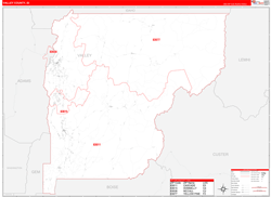 Valley County, ID Wall Map Zip Code Red Line Style 2024