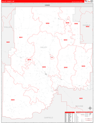 Valley County, MT Wall Map Zip Code Red Line Style 2023