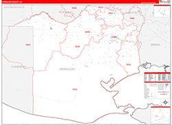 VermilionParish (County), LA Wall Map Zip Code Red Line Style 2026