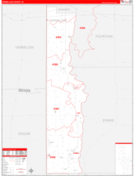 Vermillion County, IN Wall Map Zip Code Red Line Style 2024