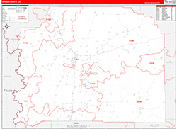 VernonParish (County), LA Wall Map Zip Code Red Line Style 2026